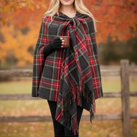 Grey Oversized Tartan Scarf for Women – Cashmere-Feel Winter Shawl 80" x 30" - Picture 5 of 5